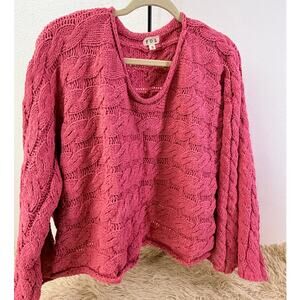 POL Pink Cable Knit Sweater Small Open Weave Textured Pullover New in Bag